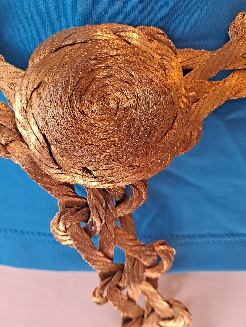 Passementerie Gold Wire Wrap Braided Rope Waist Belt Decorative Knot 80s Vintage
